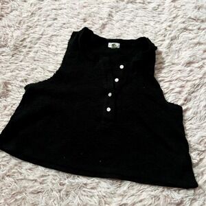 Aerie Black Minimalist Clean Girl Grunge Punk Casual Waffle Knit Henley Crop Top
